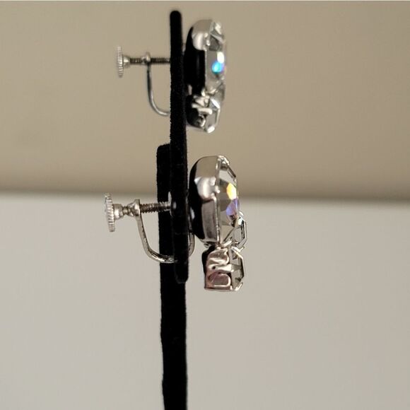 Vintage Coro Earrings Silver Tone Clear Crystal Screwback Earrings #1099 - Picture 12 of 14